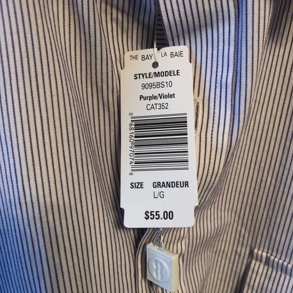 Bill Blass Pinstripe Shirt w/Roll/button Sleeves -‎ Size L - Picture 5 of 10